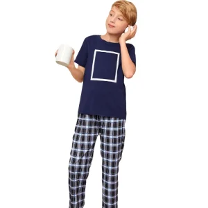 OEM Short Sleeve Boy Cotton Pajamas Kids Set Clothes Sleepwear Loungewear for Children