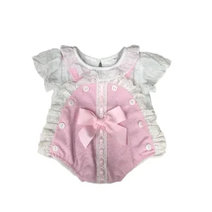 OEM White Cotton Infant Baby Girls Flying Sleeve Bodysuit Romper Jumpsuit With Printed Pattern and Bow