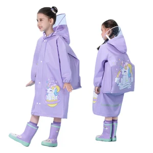 Oem Factory Student Kids Reusable Rain Coats Jacket Boys Girls Cartoon Printed Zip EVA Raincoats for School Children