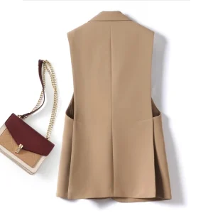Office Suit Coat Vest Women Lady Fashion Elegant Waistcoat Korean Sleeveless Solid Color One Button