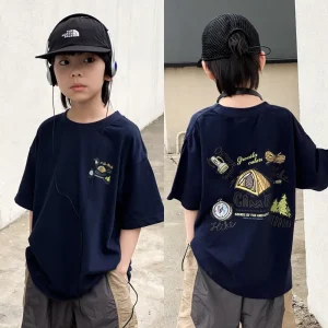 Older Kids Short Sleeve Graphic T shirt Summer Breathable Cotton Loose fit Western style Top for Boys