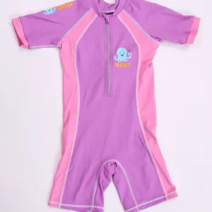 One-Piece Swimwear Pink Color Block UPF 50+ Sun Protection Back Zipper Girls