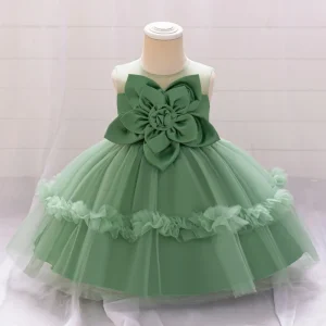 One Year Old Girls Formal Princess Flower Girl Dress Cotton Blend Mesh Lace Sequins Knee Length Sleeveless Layered