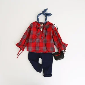 Online Shopping Girls Photo Fashion Latest Styles Normal Design Plaid Blouse With Frill Sleeve
