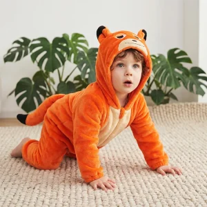 Orange Fox Cute Nic Cozy Flannel Onesies 0 3Y with Tail 3D Head Romper Jumpsuit One Piece Make Your Own Design