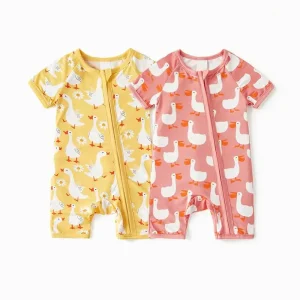 Organic Baby Rompers Newborn Onesie Zipper Short Sleeve Sleepwear Custom Baby Sleep Suits Print Sleeper Infant Baby Clothes
