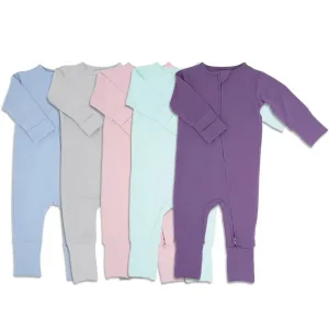 Organic Bamboo Baby Zipper Pajamas Soild Color Baby Rompers Custom Newborn Onesie Baby Jumpsuit Boys Slpeepwears Newborn Clothes