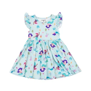 Organic Bamboo Kids Girls Twirl Dresses Jersey Ruffle Sleeve Flower Girls Dresses