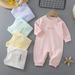 Organic Cotton Baby Romper Long Sleeve Soft Breathable Infant Jumpsuit One-Piece Pajamas for Newborn Boys Girls 0-12 Months
