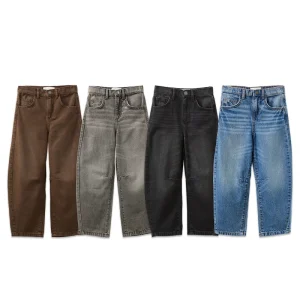 Organic Cotton Kids Jeans Colored Wash Full Length Pants Custom Pants for Children