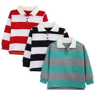 Organic Cotton Kids Polo Shirt Long Sleeve Children’s T shirt Custom Stripe Polo Shirt for Kids Boys Shirts Kids Clothing