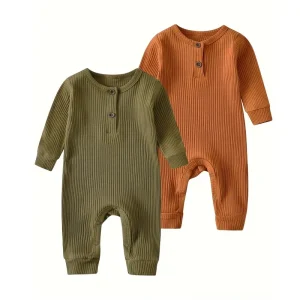 Organic Ribbed Cotton Baby Romper Boys Slpeepwears with Button Custom Baby Ribbed Sleepsuit Knitted Newborn Suit Baby Clothes