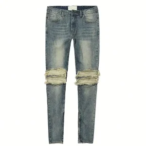 Original Fashion Brand Men’s Mid Waist Skinny Jeans Straight Hip Hop Vintage Ripped Distressed Style for Boys Dark