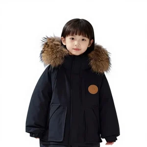 Outdoor Commando Jacket Kids Fur Collar Parka Down Jacket 4 Colors Windproof Warm Winter Outerwear for Boys Girl