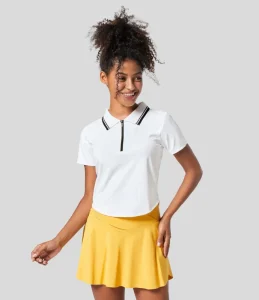 Outdoor Sports Ice Silk Lightweight Half Zipper Polo Shirt for Girls Customized Slim Fit Casual Silk Polo Clothes for Women