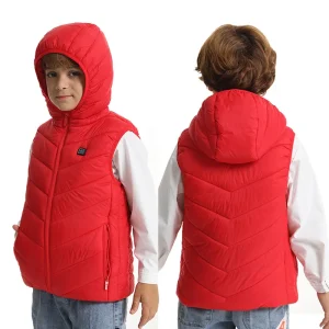 Outdoor Winter Warm Padded Children’s Heated Waistcoat Kids Hooded Vest 10 Areas USB Electric Windproof