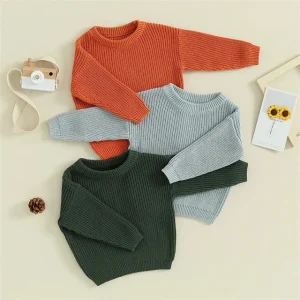 Oversized Kids Sweater Tops Baby Boys Girls Solid Color Basic Cotton Long Sleeve Pullovers Toddler Sweater