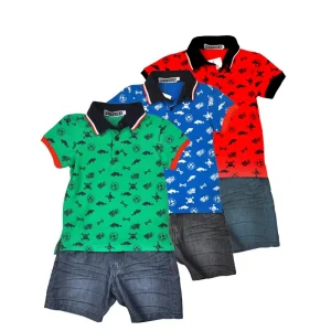 PETELULU OEM Service 2 10 Years Kids Cotton Clothes Polo Collar T shirt and Pants Set Baby Boys Clothing Sets
