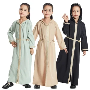 PROMISTAR Factory Stock Southeast Asian Girls’ Hooded Polyester Dress Summer Children’s Muslim Girl Dress