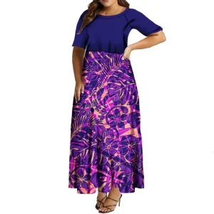 Pacific Island Wear Samoan Girls Puletasi Elei Maxi Dress Custom Tribal Tattoo Tapa Print on Demand Women Dress
