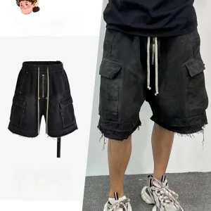 Patchwork Whiskering Cargo Pants Unisex Multi pocket Raw Denim Shorts OEM Girls Boys Short Mens Underwear