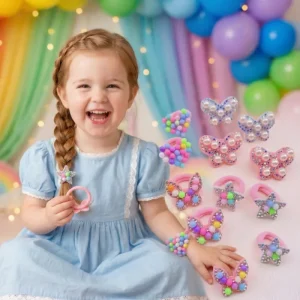 Pearl Butterfly Hair Tie Beads Heart Hair Rope Rhinestone Stars Rubber Band Handmade Hair Accessories for Children