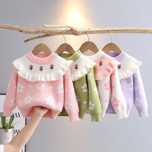 Personalized Embroidered Baby Sweater Knitwear Ruffle Toddler Girl Outfits Pink Girls Knit Sweaters