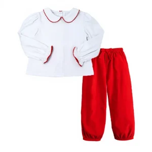 Personalized Ric rac Cotton Tshirt and Pants Sets Spring Girls Dresses 2-12 Children Clothing Baby Girls Clothing Sets