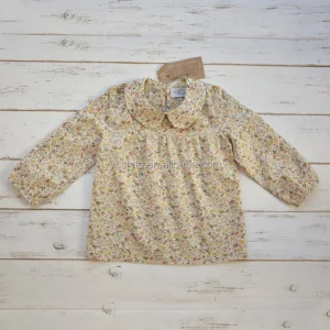 Peter Pan Collar Shirts Made in 100% Cotton Floral Fabric for Girl Flower Blouse with Long Sleeve Clothes