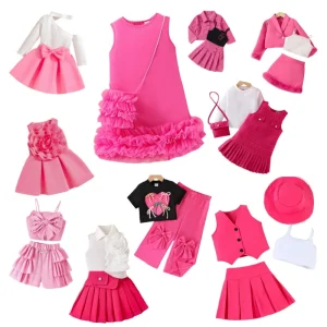 Pink Girls’ Fashion Collection Elegant Ruffled Dresses & Coordinated Sets Girl Fashion Clothing Sets 4-7Years