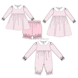 Pink Stripe Girl Clothes Set Long Sleeve Kids Clothes Custom Applique Children’s Clothing Sets