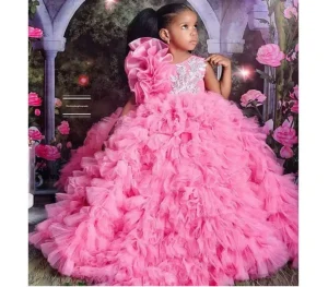 Pink Tutu Wer Girl Dresses Lace Beaded Tiers Tulle Little Birthday Pageant Wedding Gowns Kids Dress