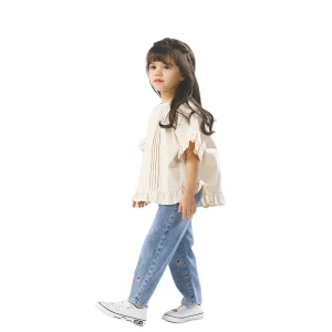 Pintucks Girls Casual Tops Short Sleeve T Shirt Blouses in Formal Style