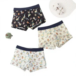 Polyester Children’s Underwear Boys’ Comfortable Cartoon Dinosaur Print Boxer Briefs Baby Little Boy Small Medium Size