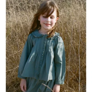 Polyester and Cotton Pleated Blouse Pure Color Ruffles 2 Pieces Girl Set With Dress and Shirt for Spring Autumn Wear