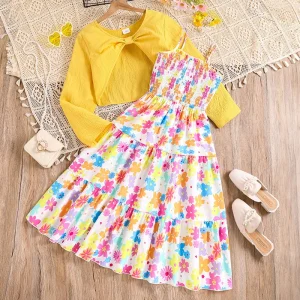 Popular Design Children’s Dresses with Shirt Long Sleeve Beautiful Clothing Sets Flower Teenage Girls Clothes Suits