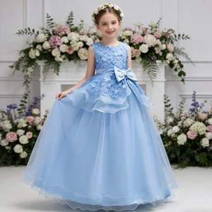 Popular Girls’ Princess Dress Children’s Wedding Puffy Dress Flower Girl Embroidered Performance Gown