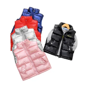 Popular Kids Waistcoats Winter Warm New Baby Boys Girls Print Down Cotton Vest Thickened Coat