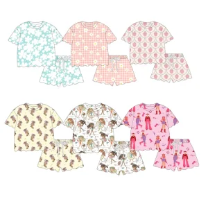 Popular Summer Girls Children Ruffle Short Sleeve and Shorts Two pieces Custom Print Kids Suits Fashion Casual Daily Clothing