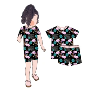 Premium Custom Cartoon Printed Bamboo Viscose Unisex Kids 2PC Set Short Sleeve Tee Shorts Toddler Summer Set