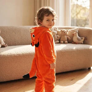 Premium Flannel Hooded Waterproof Romper Ultra Soft Cute Little Orange Fox Animal Style for Jumpsuit Gift Box