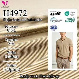 Premium Yarn Dyed Fine Horizontal Stripe Rib Knit Fabric 92% Polyester 8% Spandex 150gsm High Stretch for Polo Shirts