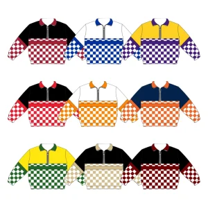 Preorder Baby Boys Fall Checkered Zip Football Team Polo Long Sleeve Boutique Soft Stretchy Tee Shirts Pullovers Tops