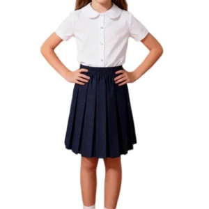 Primary School Blouse Rounded Collar Short Sleeves Girls White Easy Shirt High Quality Soft Breathable Custom Kid School Uniform