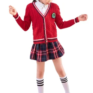 Primary School Uniform Sets for Boys and Girls Red Knitted Cardigan Sweaters Autumn Kindergarten Designs