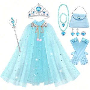Princess Boutique Cloak With Accessory Girls Sequin Cape Bag Necklace Jewelry for Girls Birthday Halloween Christmas Dress up