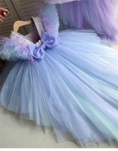 Princess Ruffles Sleeves Pink Tutu Lace Dress for Birthday Party 2-12 Years Old Girls Dresses