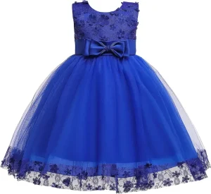 Princess Toddler Birthday Bows Dress Gown Children Lace Wedding Party Flower Girls Dresses