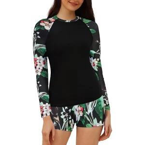 Print Swimwear Girls Bikini Set Beachwear Surfing Rashguard With Zipper Beach Bathing Suit Women Long Sleeve Swimsuit