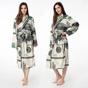 Print Women Plus Size Autumn Sexy Robe Casual Pajamas Long Sleeve Onesie Money Pattern Jumpsuit Girls’ Sleepwear Velvet
